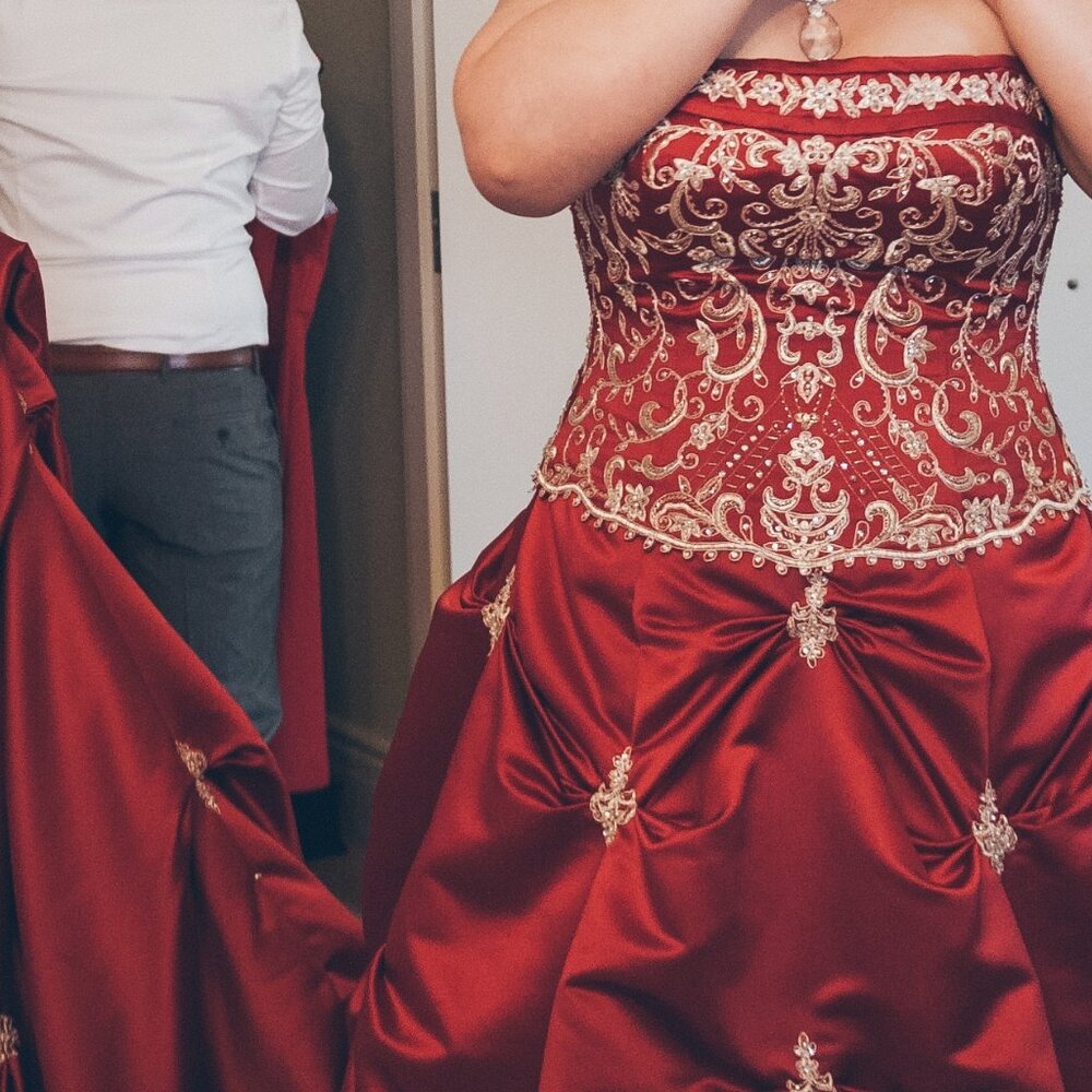 Unforgettable Gown -  plus size, deep wine red + a buttonup train - Picture 6 of 14